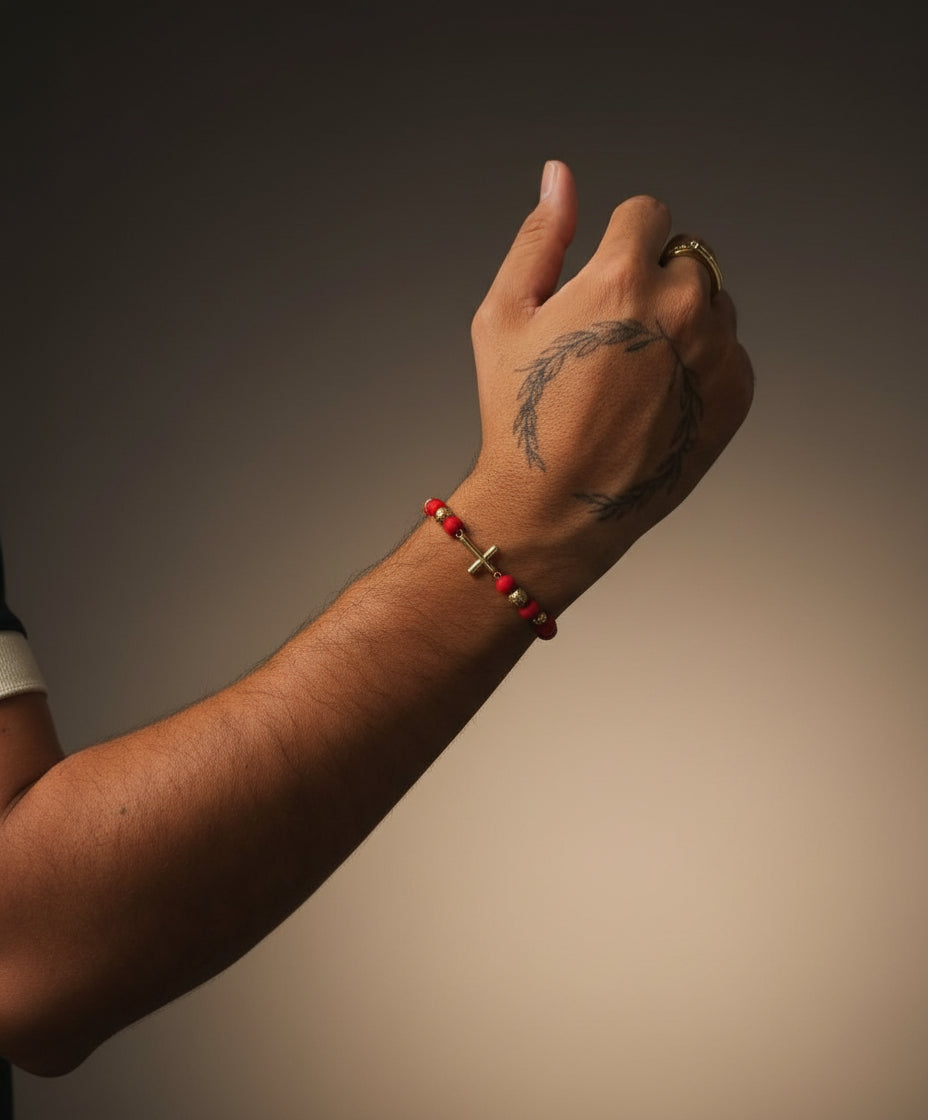 pulsera cruz de fee con balines oro 18k diamantados