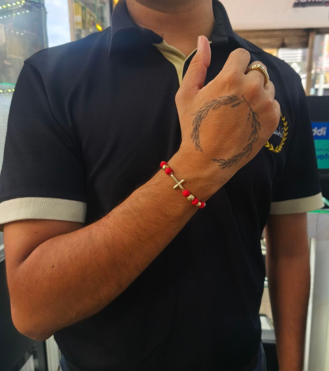 Pulsera Unisex ORO 18K Balines Diamantados y cruz