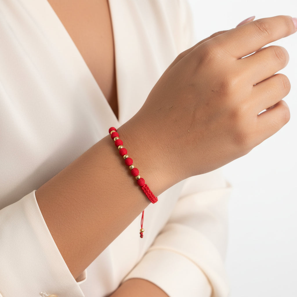 pulsera-hilo-rojo-balines-oro-18k-proteccion-detalle-nudo