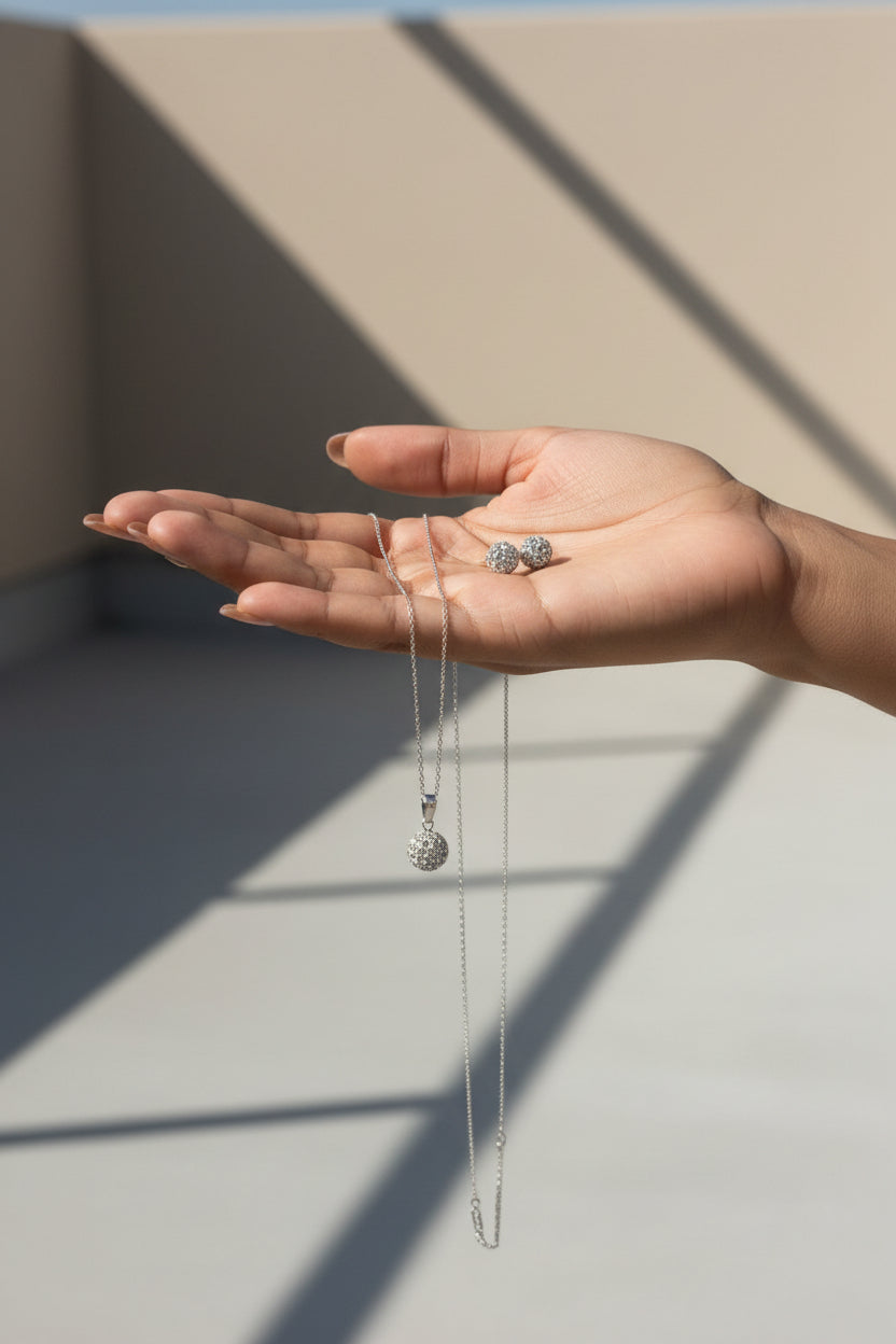 Set Bola Fuego Plata 925 Italiana | Cadena + Dije + Aretes
