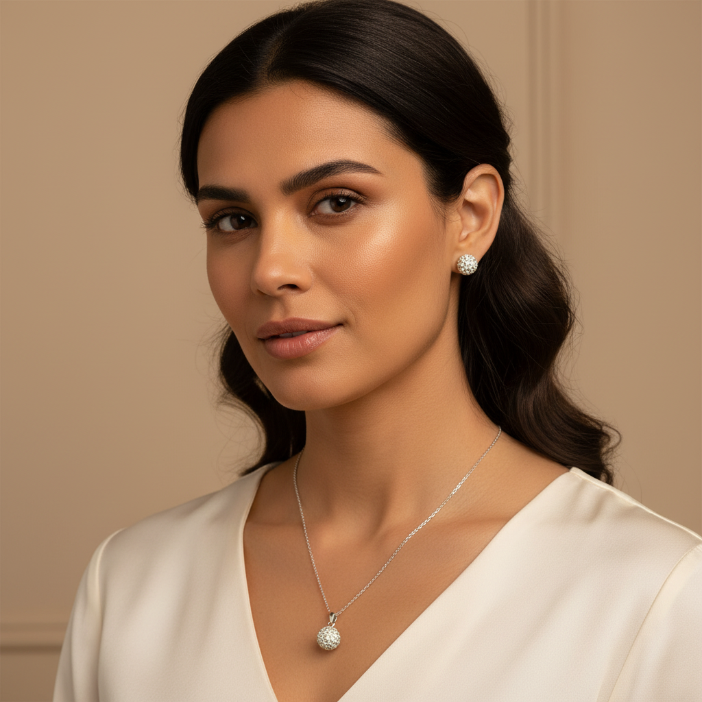 Set Bola Fuego Plata 925 Italiana | Cadena + Dije + Aretes