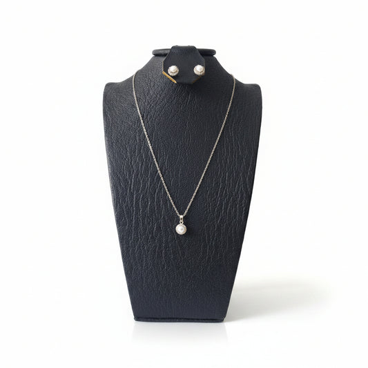 Set Perla Plata 925 Italiana | Cadena + Dije + Aretes