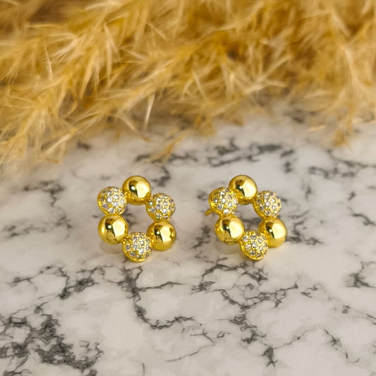 Aretes flor minimalista con cristales - Pendientes en rodio para mujer elegante