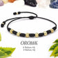 Pulsera 7 nudos con balines diamantados de oro 18K tejida a mano como amuleto de protección con estilo artesanal.