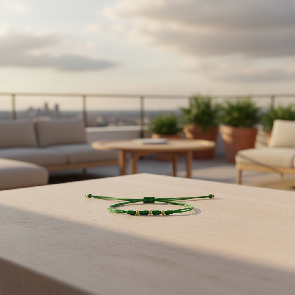 Pulsera de 3 balines de oro de 18 kilates - Verde Esperanza, pulsera de la suerte