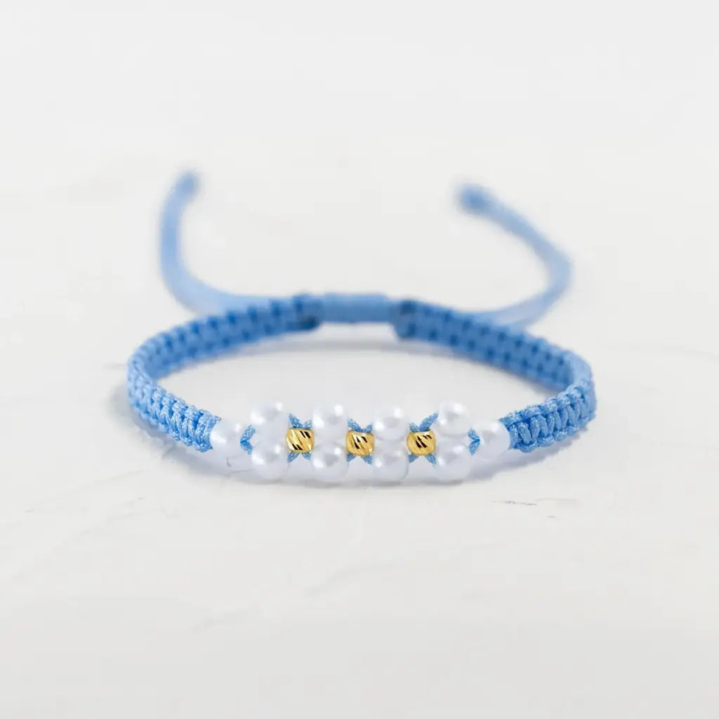 Pulsera de balines de oro 18k con perlas y pulsera azul - Brillo Encanto