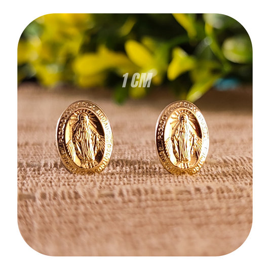 Aretes Topos Mujer Anti alergénicos Oro Laminado 18k Virgen Guadalupe Brillo Encanto