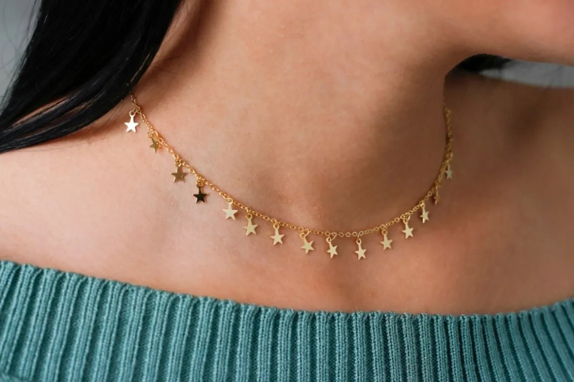 Cadena Collar Mujer Estrellas Minimalista Oro 18k Laminado Brillo Encanto