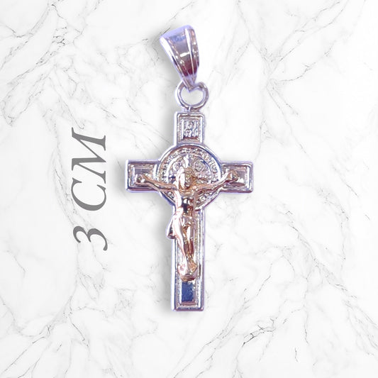 Dije Colgante Cristo Cruz Grande Hombre  Mujer Plata 925 Baño Oro Brillo Encanto