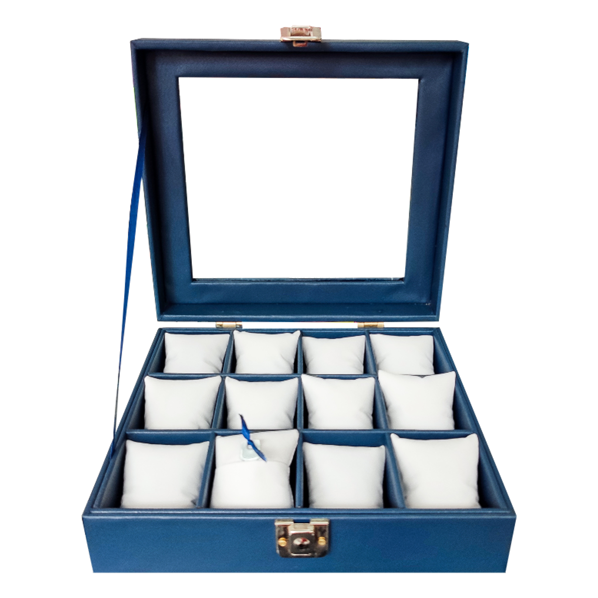 Organizador De Relojes Estuche Relojera De Lujo 12 Puestos Azul y Blanco Brillo Encanto