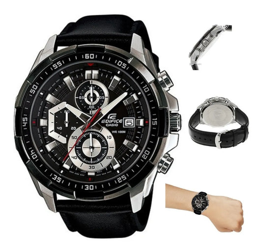 Reloj Casio Edifice Acero Y Cuero Sumergible Deportivo EFR-539L-1AVUDF Brillo Encanto