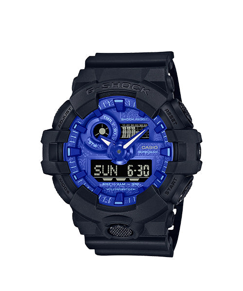 Reloj Casio G-shock Hombre Deportivo Sumergible Bicolor Negro Azul GA-700BP-1ADR Brillo Encanto