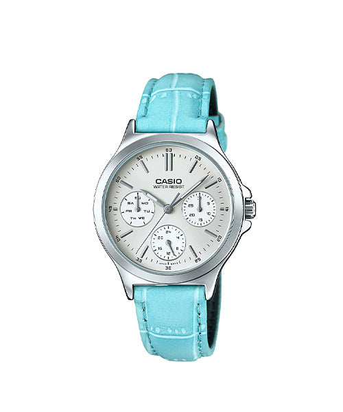 Reloj Casio LTP-V300L-2AUDF Original Mujer Pulso Cuero Azul Brillo Encanto