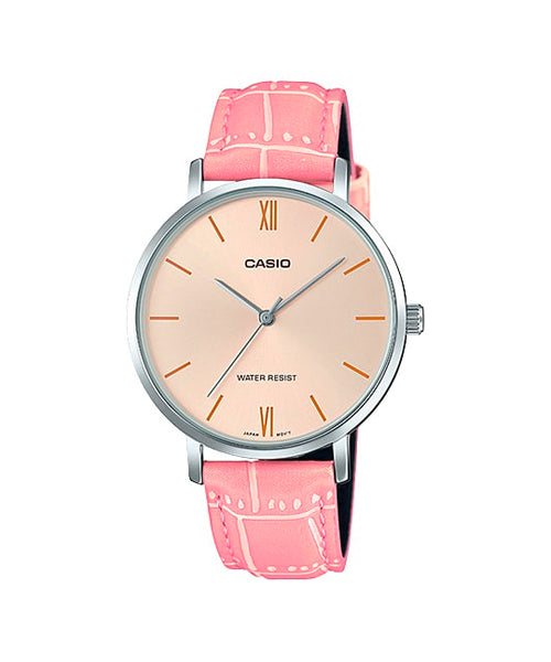 Reloj Casio LTP-VT01L-4BUDF Original Mujer Pulso Cuero Rosa Brillo Encanto