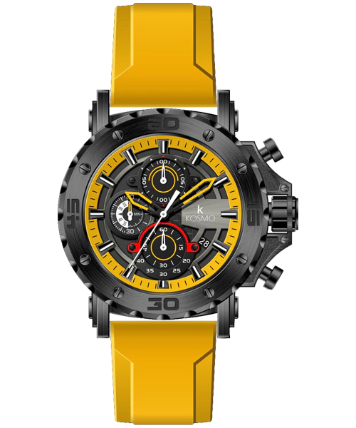 Reloj Hombre Kosmo K3932G Deportivo Amarillo Pulso Siliconado Brillo Encanto