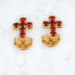 Aretes Cruz Rojo 6 circonios 0.8mm y Oro Laminado18k